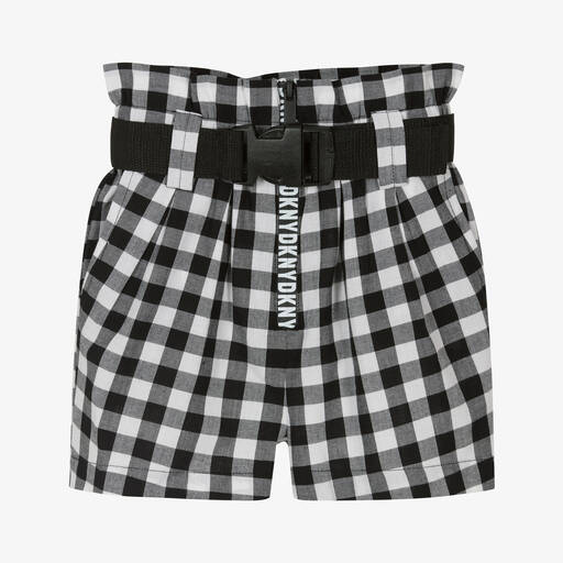 DKNY-Girls Black Gingham Cotton Shorts | Childrensalon Outlet