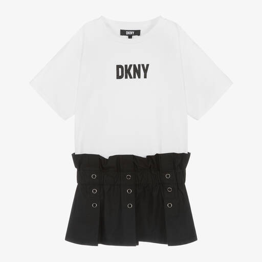 DKNY-فستان قطن لون أبيض وأسود | Childrensalon Outlet