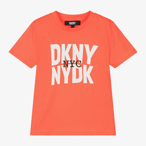 DKNY-تيشيرت قطن جيرسي لون برتقالي نيون | Childrensalon Outlet