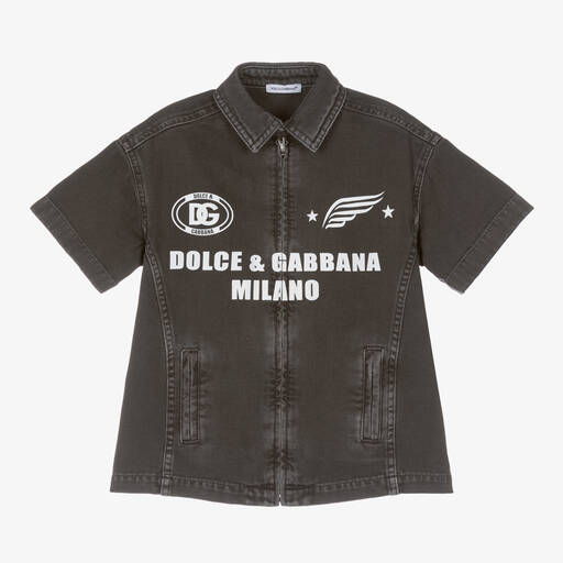 Dolce & Gabbana-Boys Black Cotton Zip Front Shirt | Childrensalon Outlet