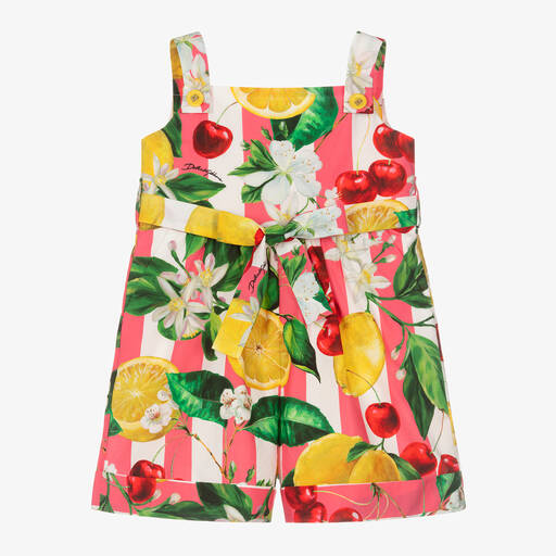 Dolce & Gabbana-Girls Lemon & Cherry Print Cotton Playsuit | Childrensalon Outlet