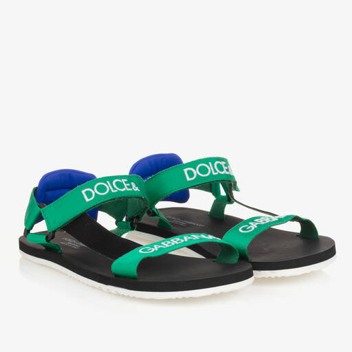 Dolce & Gabbana-Teen Boys Green Embroidered Sandals | Childrensalon Outlet