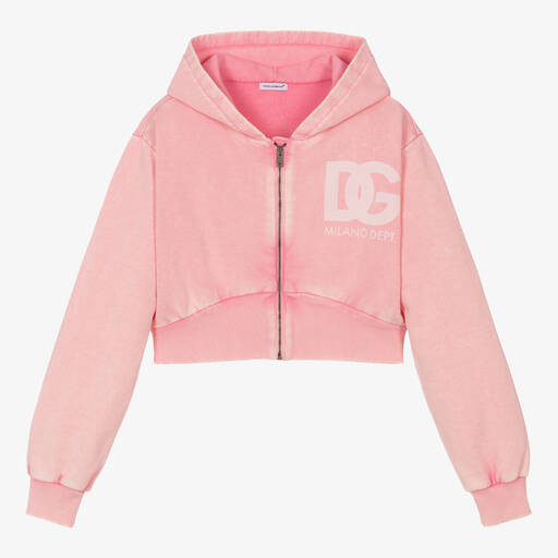 Dolce & Gabbana-Teen Girls Washed Pink Zip-Up Hoodie | Childrensalon Outlet