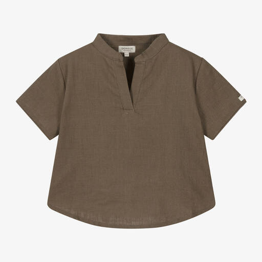 Donsje-Boys Brown Linen Shirt | Childrensalon Outlet