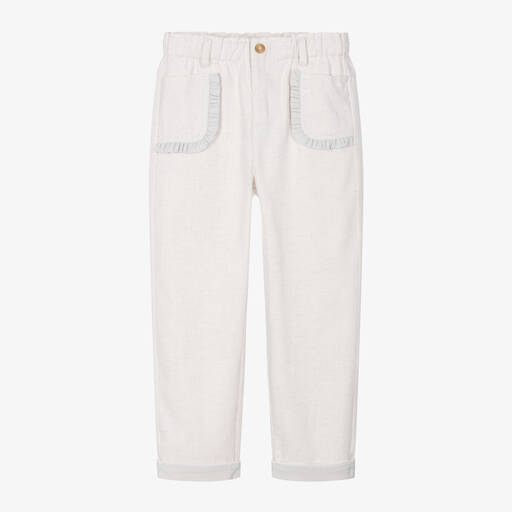 Donsje-Girls Ivory Organic Cotton Trousers | Childrensalon Outlet