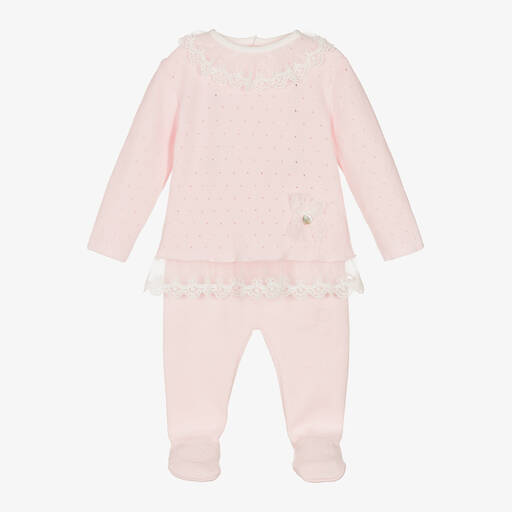 Dr. Kid-Girls Pink Cotton Knit 2 Piece Babygrow | Childrensalon Outlet