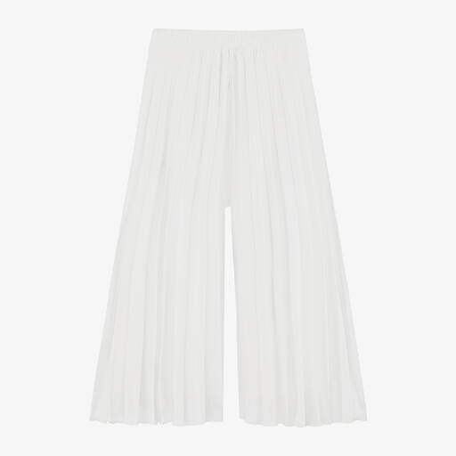 couture by Elsy-Girls White Wide Leg Pleated Trousers | Childrensalon Outlet