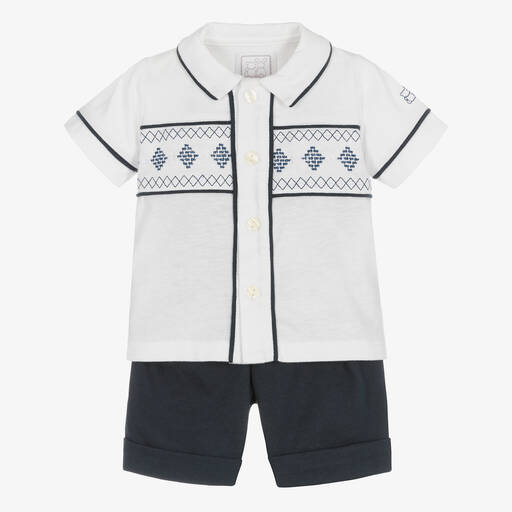 Emile et Rose-Baby Boys Navy Blue Cotton Shorts Set | Childrensalon Outlet