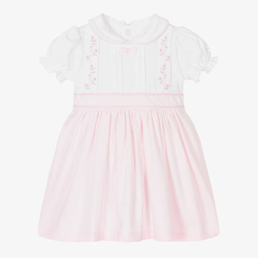 Emile et Rose-Baby Girls Ivory & Pink Cotton Dress | Childrensalon Outlet