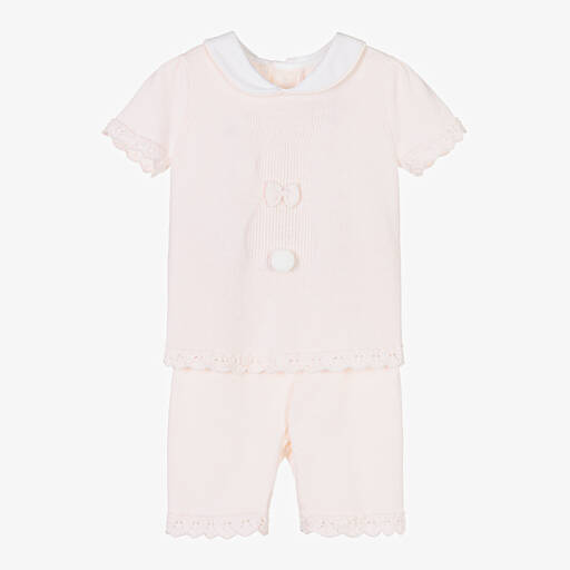 Emile et Rose-Baby Girls Pink Cotton Knit Shorts Set | Childrensalon Outlet