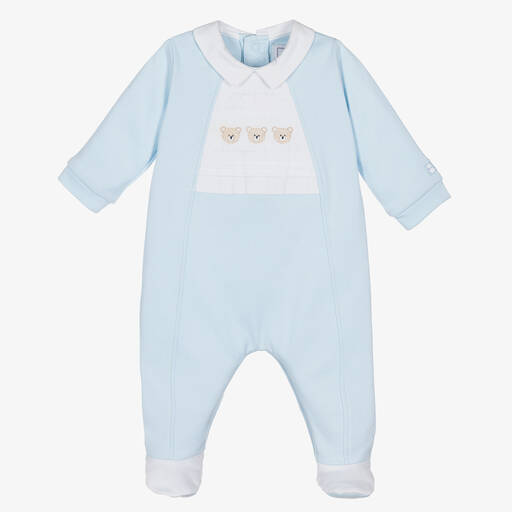 Emile et Rose-Boys Blue Cotton Teddy Bear Babygrow | Childrensalon Outlet