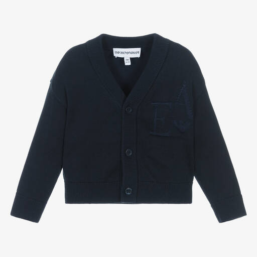 Emporio Armani-Baby Boys Navy Blue Knitted Cardigan  | Childrensalon Outlet