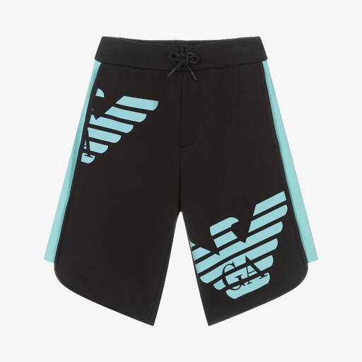 Emporio Armani-Boys Black Cotton Eagle Logo Shorts | Childrensalon Outlet