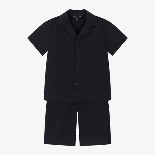 Emporio Armani-Boys Blue Shirt & Shorts Set | Childrensalon Outlet