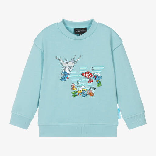 Emporio Armani-Boys Blue Smurf Cotton Sweatshirt | Childrensalon Outlet