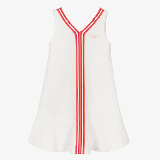 Emporio Armani-Girls White & Red Stripe Cotton Dress | Childrensalon Outlet