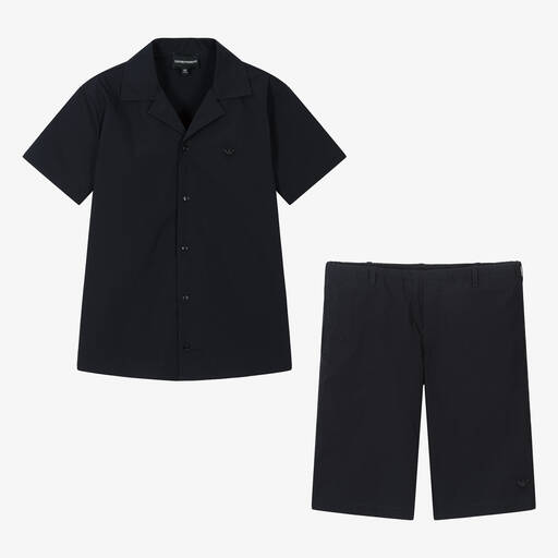 Emporio Armani-Teen Boys Blue Shirt & Shorts Set | Childrensalon Outlet