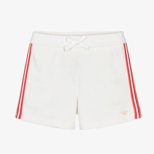 Emporio Armani-Teen Girls White EA Crew Cotton Shorts | Childrensalon Outlet