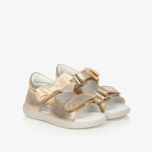 Falcotto by Naturino-Baby Girls Gold Leather Bow Sandals | Childrensalon Outlet