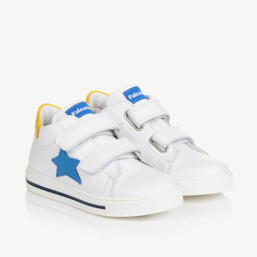 Falcotto by Naturino-Boys White Leather Star Trainers | Childrensalon Outlet