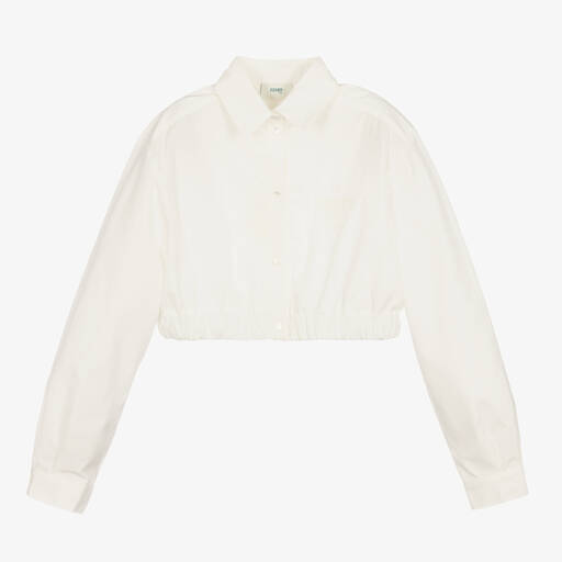 Fendi-Teen Girls Ivory Cropped Logo Shirt | Childrensalon Outlet