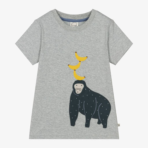 Frugi-Boys Grey Organic Cotton Gorilla T-Shirt | Childrensalon Outlet