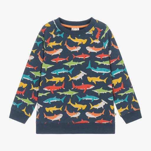 Frugi-Boys Navy Blue Cotton Shark Sweatshirt | Childrensalon Outlet