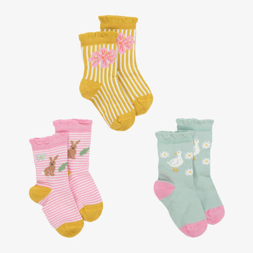 Frugi-Girls Green Organic Cotton Socks (3 Pack)  | Childrensalon Outlet