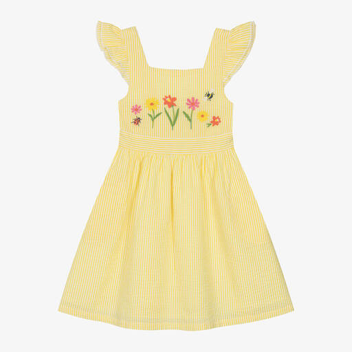 Frugi-Girls Yellow Organic Cotton Flower Dress | Childrensalon Outlet