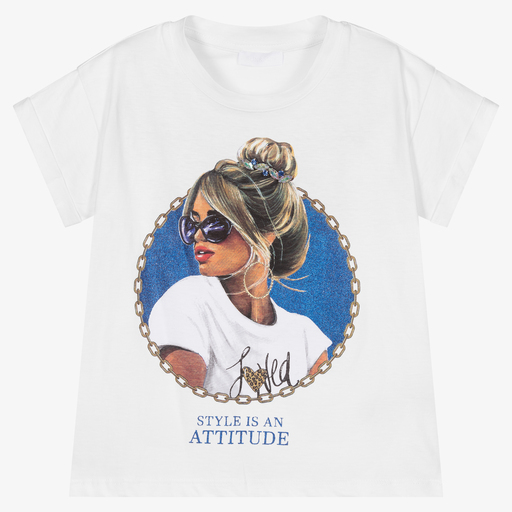 Fun & Fun-T-shirt blanc en coton Fille | Childrensalon Outlet