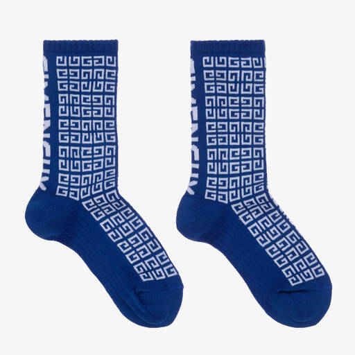 Givenchy-Boys Blue & White 4G Logo Socks | Childrensalon Outlet