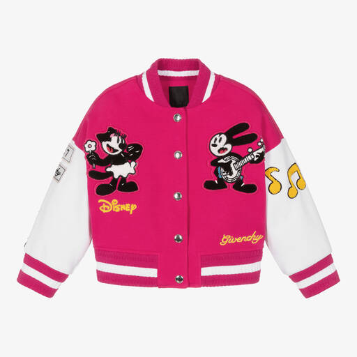 Givenchy-Girls Pink Cotton Disney Baseball Jacket | Childrensalon Outlet