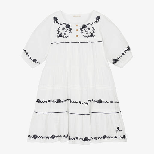 Guess-Junior Girls White Embroidered Cotton Dress | Childrensalon Outlet