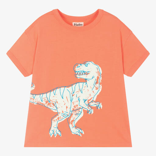 Hatley-Boys Orange Cotton Dinosaur T-Shirt | Childrensalon Outlet