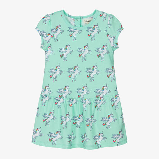 Hatley-Girls Green Cotton Unicorns Dress | Childrensalon Outlet