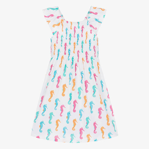 Hatley-Girls White Cotton Seahorse Dress | Childrensalon Outlet