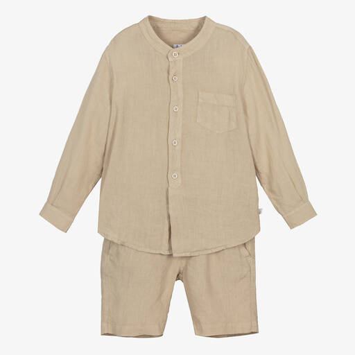 Il Gufo-Boys Beige Linen Shorts Set | Childrensalon Outlet