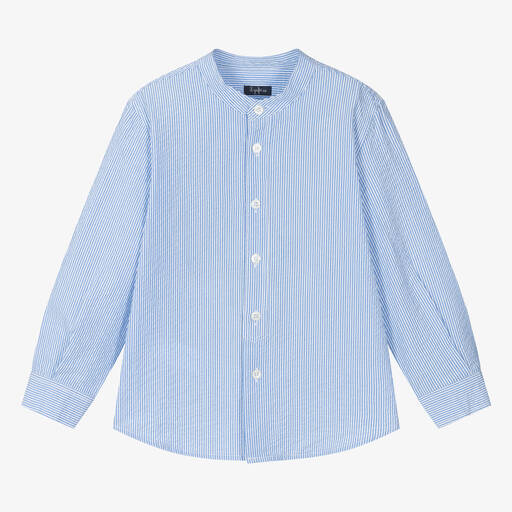 Il Gufo-Boys Blue Collarless Cotton Shirt | Childrensalon Outlet