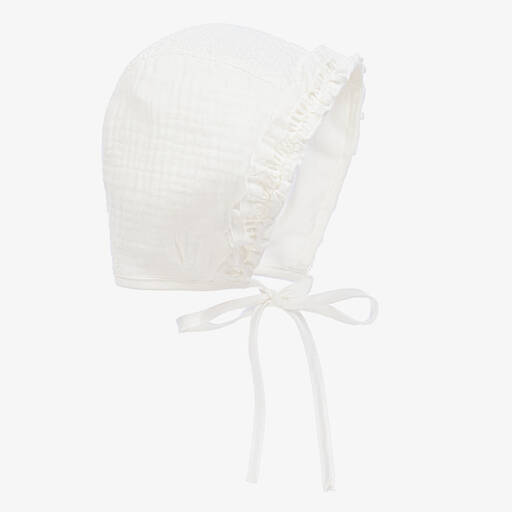 Jamiks-Baby Girls Ivory Organic Cotton Bonnet | Childrensalon Outlet