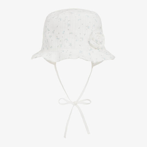 Jamiks-Baby Girls White Floral Cotton Hat | Childrensalon Outlet