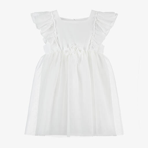 Jamiks-Girls White Organic Cotton & Tulle Dress | Childrensalon Outlet