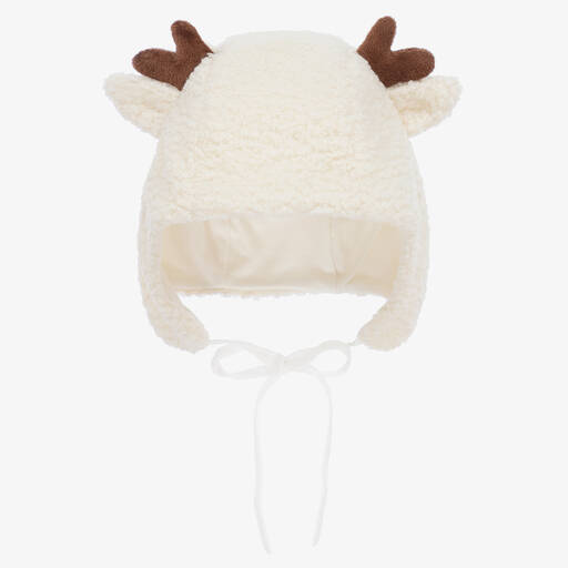 Jamiks-Ivory Cotton Reindeer Baby Hat | Childrensalon Outlet