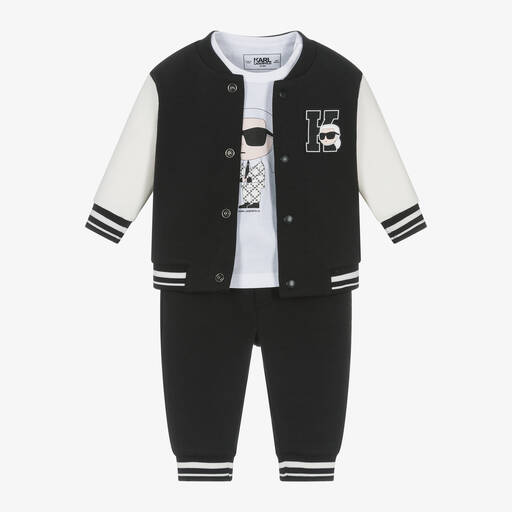 KARL LAGERFELD KIDS-طقم بدلة رياضية أطفال ولادي قطن لون أسود | Childrensalon Outlet