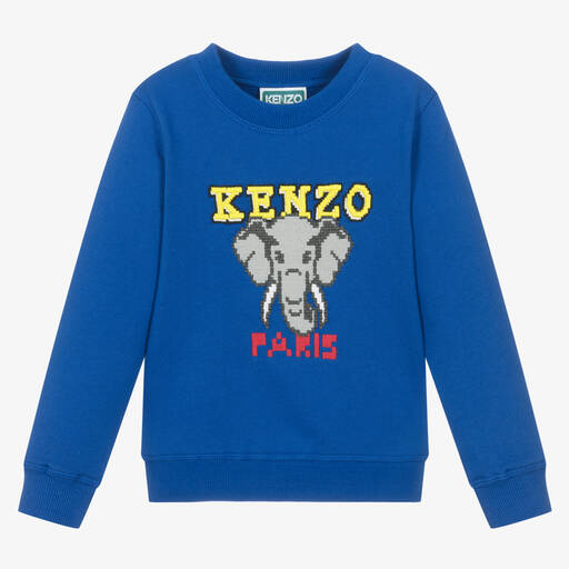 KENZO KIDS-Boys Blue Cotton Elephant Sweatshirt | Childrensalon Outlet