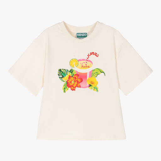 KENZO KIDS-Girls Ivory Cotton T-Shirt | Childrensalon Outlet