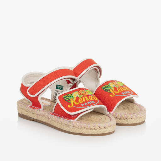 KENZO KIDS-Girls Red Embroidered Canvas Sandals | Childrensalon Outlet