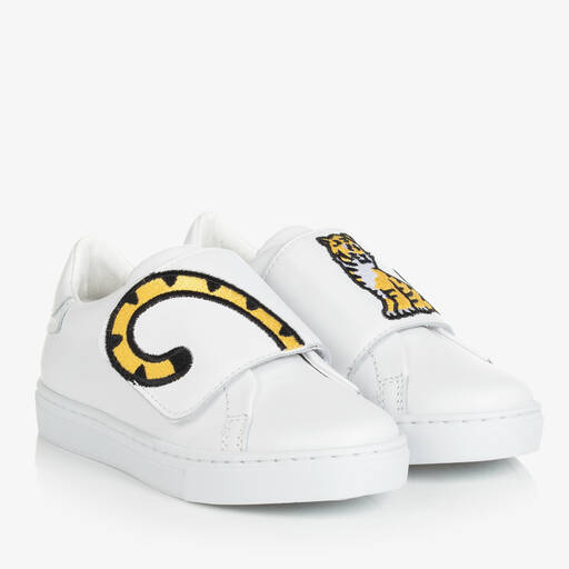 KENZO KIDS-Teen White KOTORA Tiger Leather Trainers | Childrensalon Outlet
