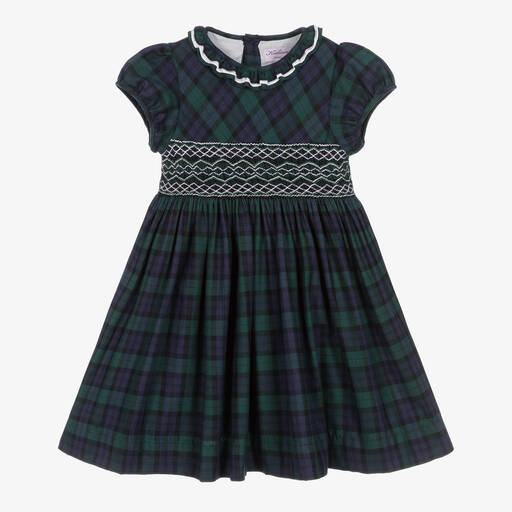 Kidiwi-Girls Navy Blue & Green Tartan Dress | Childrensalon Outlet