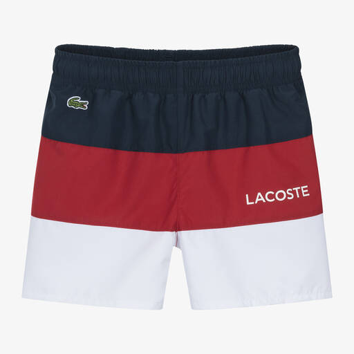 Lacoste-Boys Blue Stripe Swim Shorts | Childrensalon Outlet