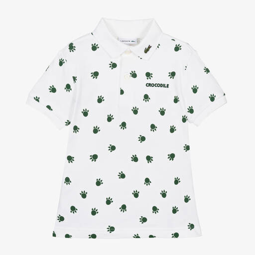 Lacoste-Boys White Crocodile Paws Polo Shirt | Childrensalon Outlet